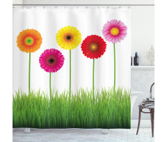 Vivid Flowers on Grass Shower Curtain