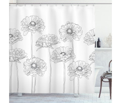 Thin Line Art Flowers Shower Curtain