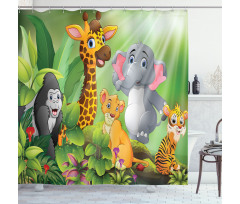 Cartoon Style Wild Animals Shower Curtain