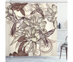 Bird Flowers Pattern Shower Curtain