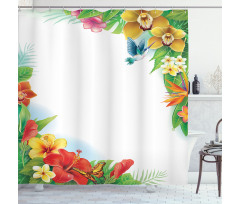 Tropic Flowers Leaves Shower Curtain