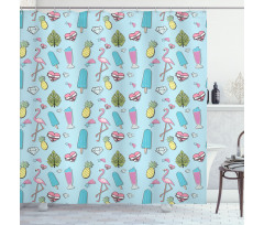 Popsicle Flamingo Pineapple Shower Curtain