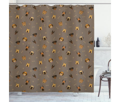 Heads Paw Print and Bones Shower Curtain