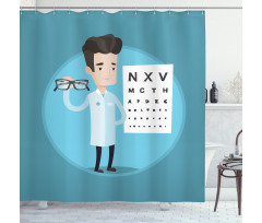 Doctor Holding Eyeglasses Shower Curtain