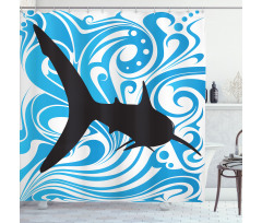 Swirling Waves and a Big Fish Shower Curtain