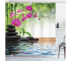 Bamboo Tree Orchid Stones Shower Curtain