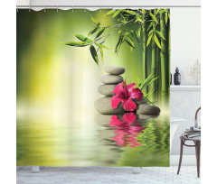 Stones Bamboo Leaves Shower Curtain