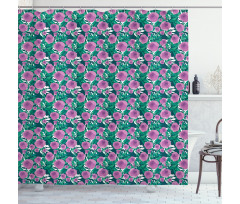 Graphical Flowers and Leaves Shower Curtain