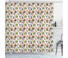 Cheerful Birds Flowers Shower Curtain