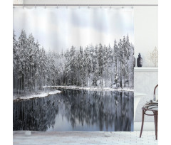 Trees in Cold Day Lake Shower Curtain