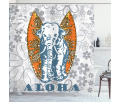 Surfboard and Elephant Shower Curtain