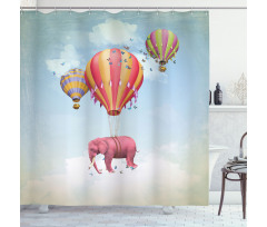 Pink Elephant in Sky Shower Curtain