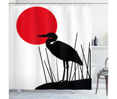 Heron Bird on Japanese Shower Curtain