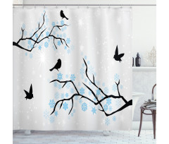 Winter Birds Stars Sky Shower Curtain