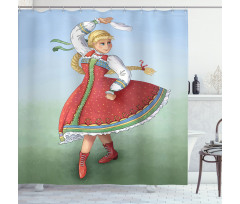 Slavic Girl Dancing Drawing Shower Curtain