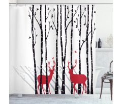 Deer Tree Forest Bird Shower Curtain