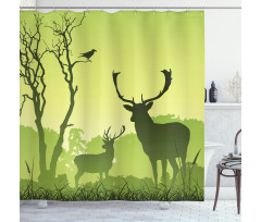 Deer Trees and Crow Bird Shower Curtain
