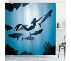 Mermaid and Dolphins Shower Curtain