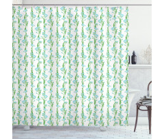 Vertical Leafy Flower Strips Shower Curtain