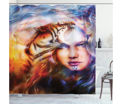 Tiger and Lion Head Shower Curtain