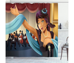 Woman Singing with Orchestra Shower Curtain