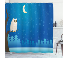 Owl on Tree Branch Art Shower Curtain