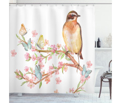 Bird on a Blossoming Tree Shower Curtain