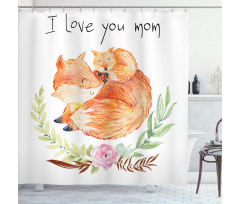 Mom Fox and the Baby Hugging Shower Curtain