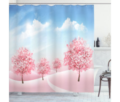 Blooming Sakura Trees Scene Shower Curtain