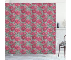 Budding Peony Flowers Leaves Shower Curtain