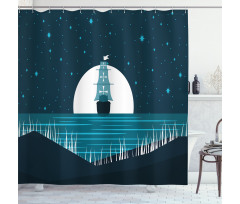 Moonlight on Water Ship Shower Curtain