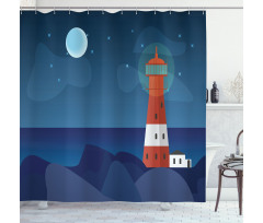 Lighthouse at Night Shower Curtain