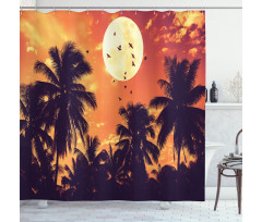 Palms Full Moon Birds Shower Curtain