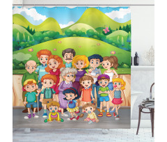 Cartoon Style Family Photo Shower Curtain