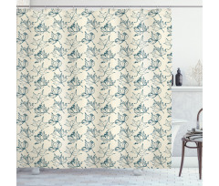 Hand Drawn Botany Motifs Shower Curtain