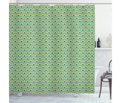 Folk Style Waves Motif Shower Curtain