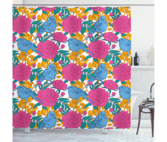 Spring Peony Blossoms Leaves Shower Curtain