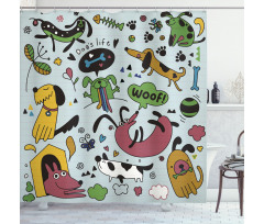 Vivid Playful Dog Pattern Shower Curtain