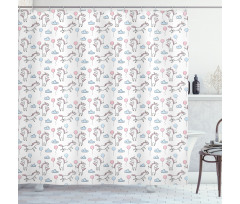 Cloud Balloon Unicorn Party Shower Curtain