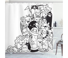 Monotone Monster Characters Shower Curtain