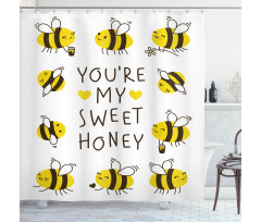 Love Text and Happy Bees Shower Curtain