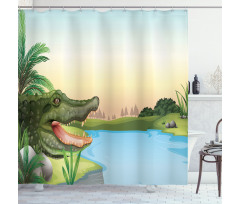 Palms Crocodiles Humor Shower Curtain
