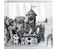 Medieval Fortress Sketch Shower Curtain