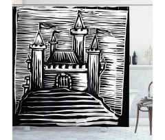 Woodcut Medieval Fortress Shower Curtain