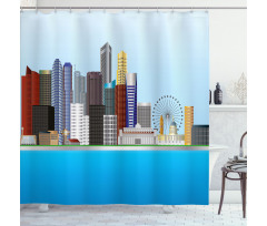 Urban Buildings and River Shower Curtain