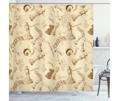 Retro Chess Game Pieces Shower Curtain