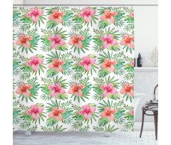 Hibiscus Monstera Palm Leaves Shower Curtain