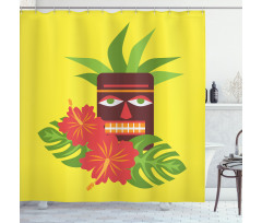 Tiki Mask and Exotic Hibiscus Shower Curtain