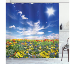 Flowers Cloudy Sky Shower Curtain