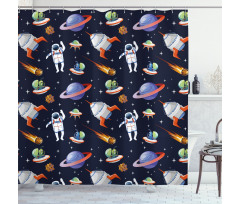 Galaxy Asteroid UFO Astronaut Shower Curtain